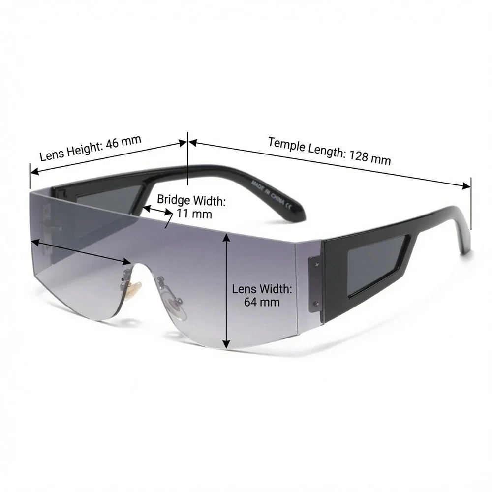 Mens Futuristic Rimless Shield Sunglasses Black Smoke Gradient‎ Cyberpunk Visor